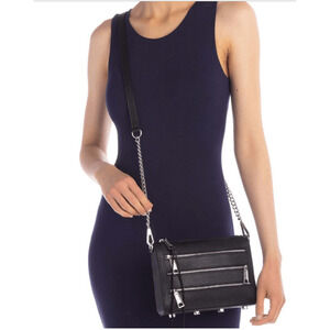 REBECCA MINKOFF Mini 5 Zip Moto Camera Bag Black Leather Crossbody MSRP‎ $198